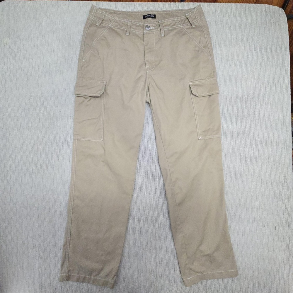 True Religion Cargo Pants Mens 32x32 Beige Canvas Logo Pockets Casual Workwear
